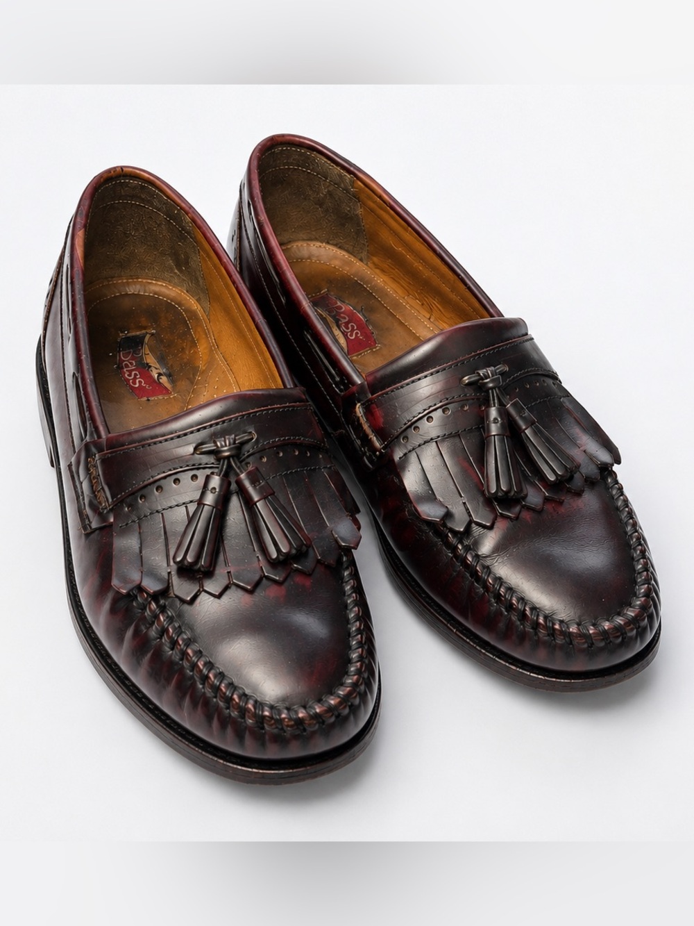 VTG G.H. Bass Weejuns Tassel Kiltie Loafers Burgundy Oxblood Leather Mens 9.5 - Picture 10 of 12